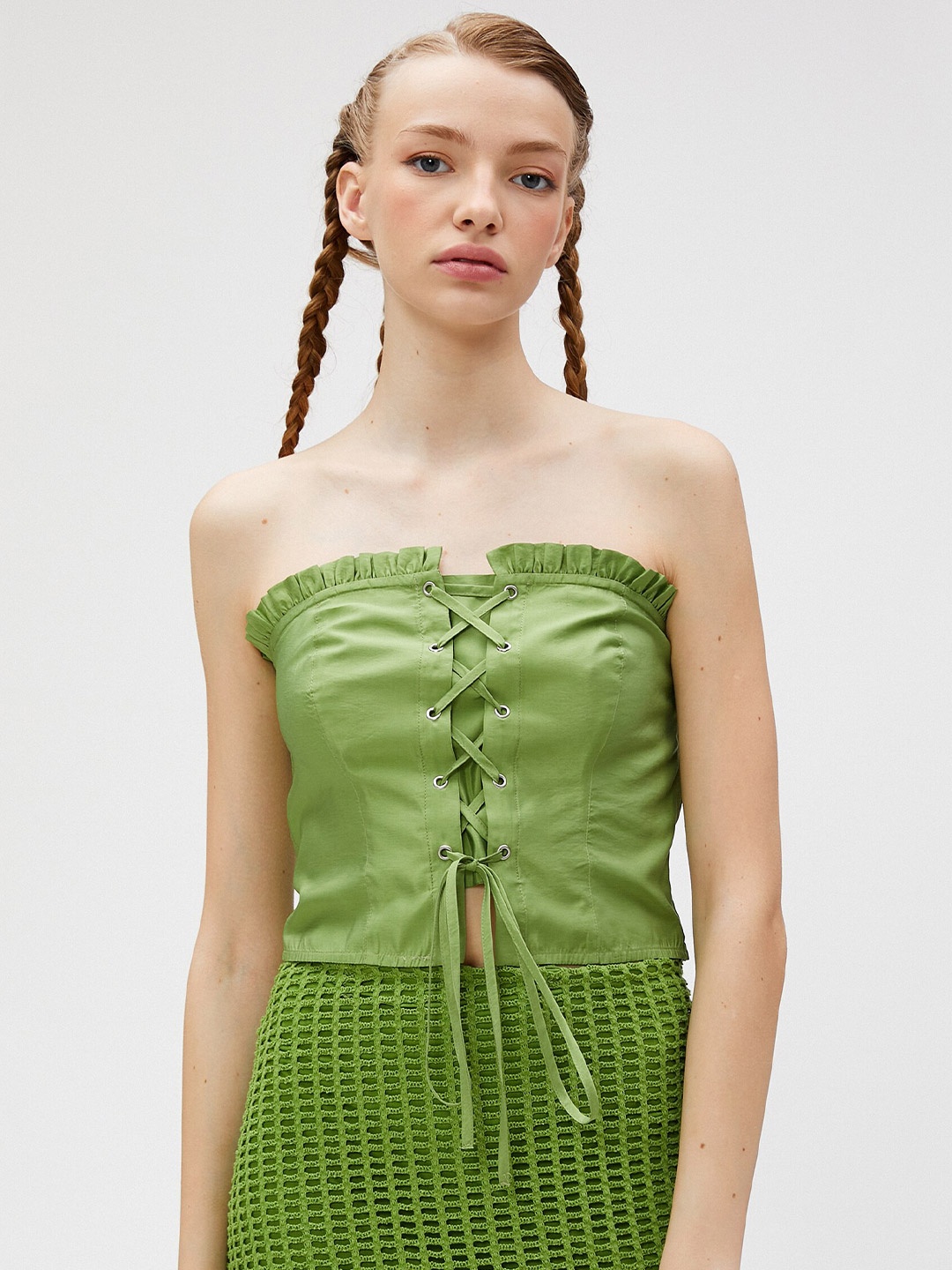 

Koton Strapless Sleeveless Tube Top, Green