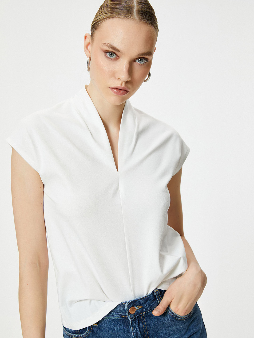 

Koton V-Neck Extended Sleeves Top, White