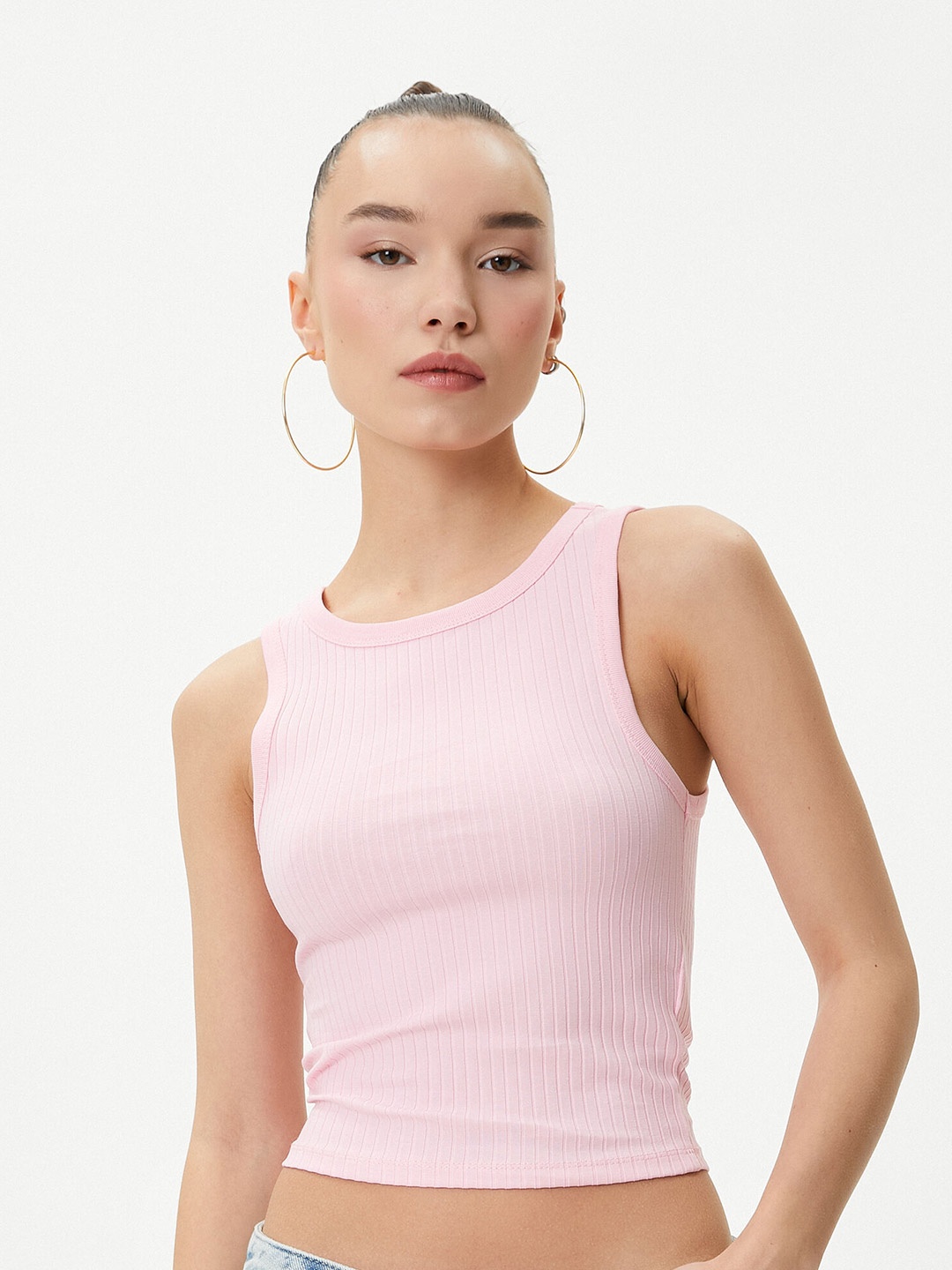 

Koton Round Neck Cotton Crop Top, Pink