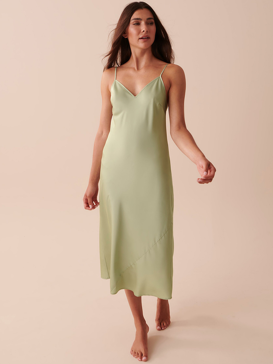 

La Vie en Rose Shoulder Straps Satin Midi Nightdress, Green