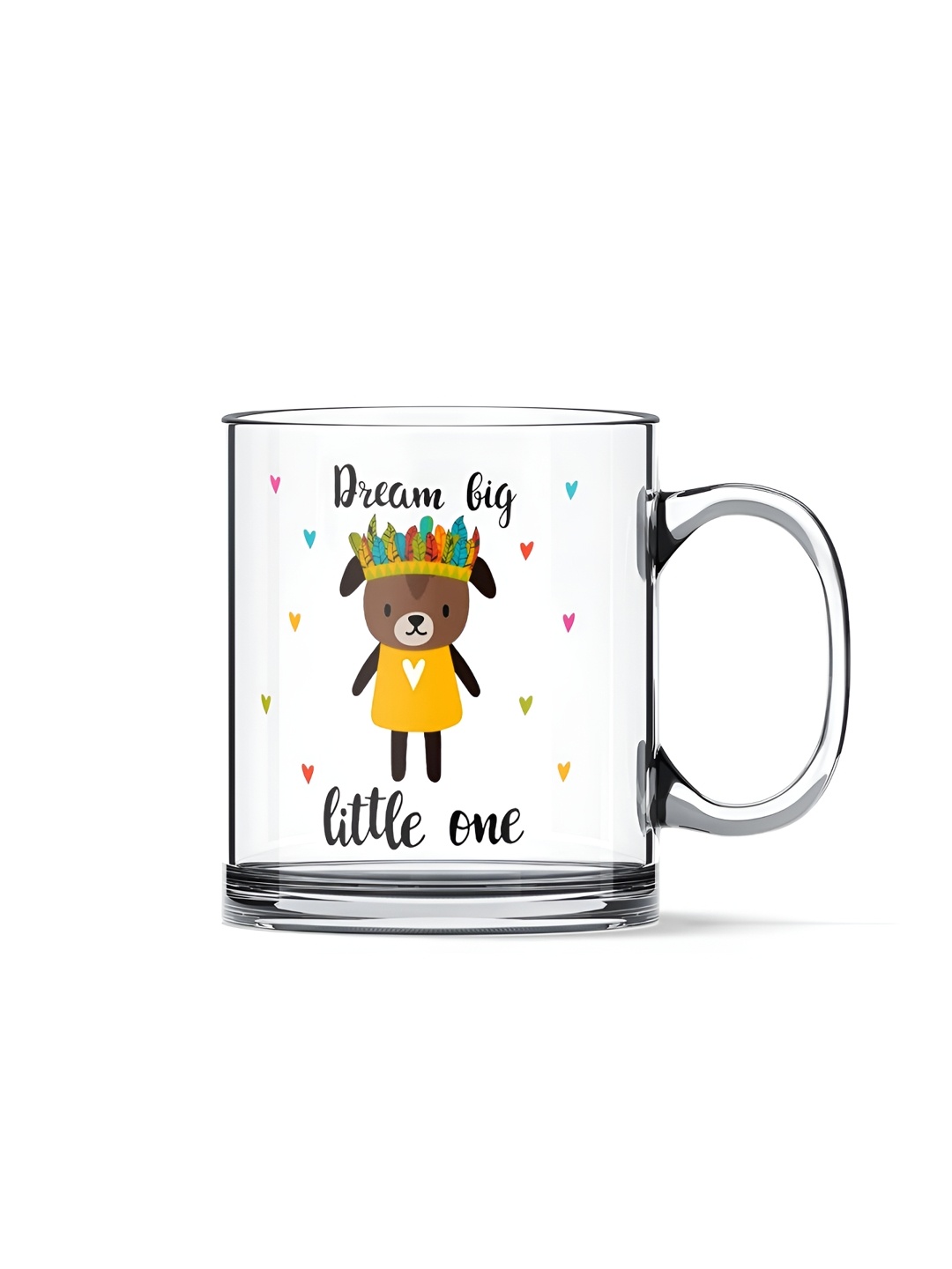 Gift Arcadia Transparent & Black Printed Glass Glossy Mugs 330 ml