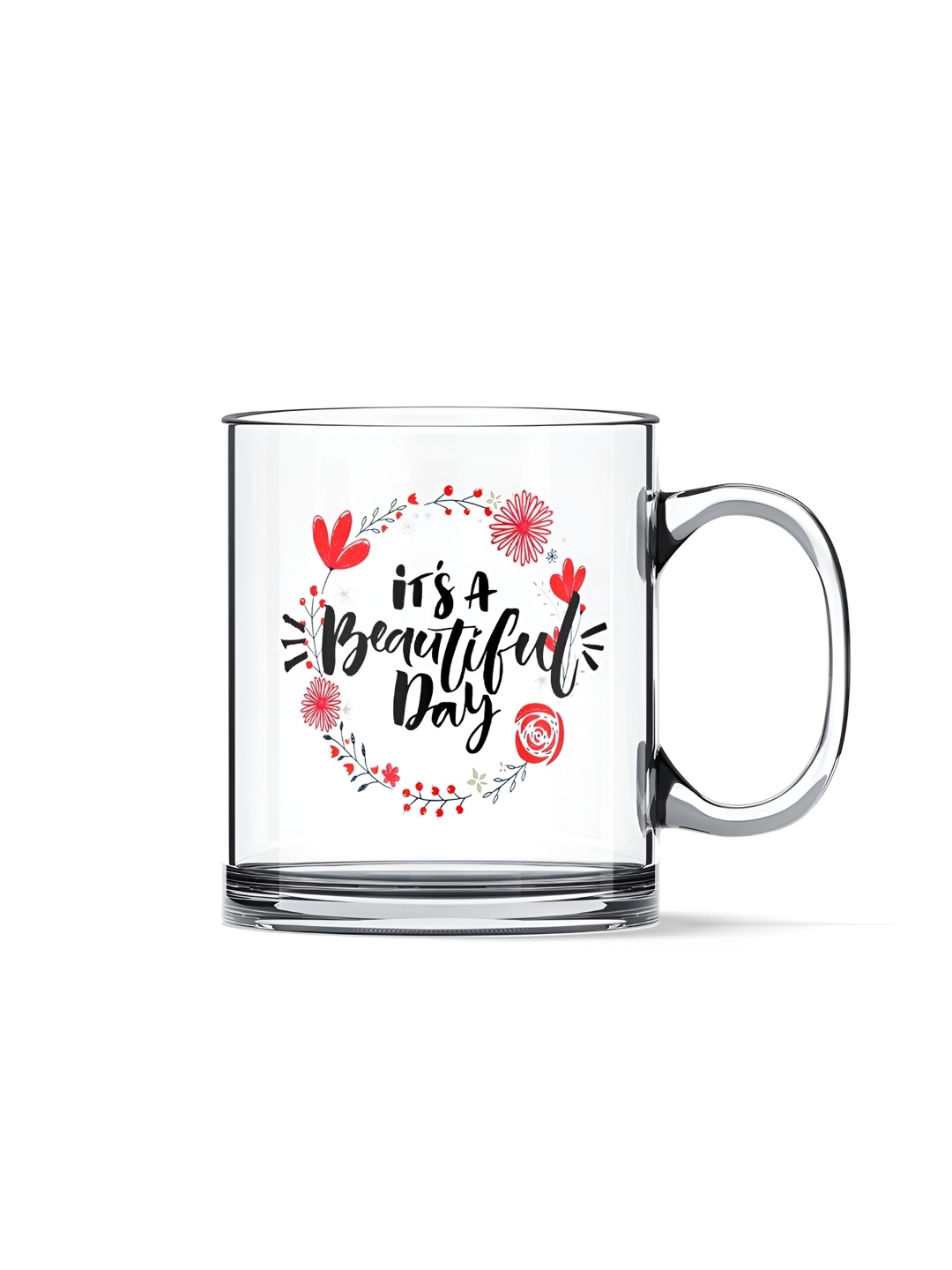 

Gift Arcadia Transparent & Black Printed Glass Glossy Mugs 330 ml
