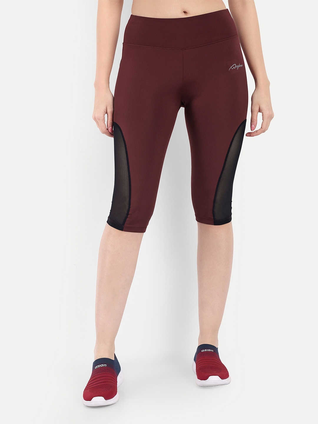 

WAYLENE Women Solid Colourblocked Capris, Maroon
