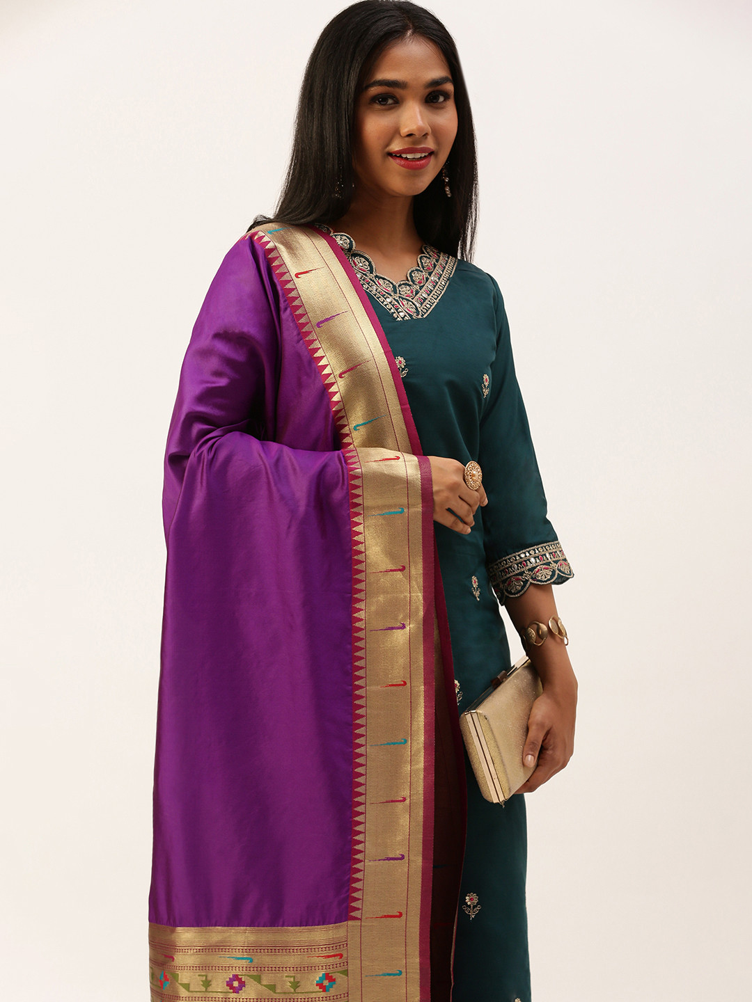 

LOOKNBOOK ART Woven Design Dupatta with Zari, Purple