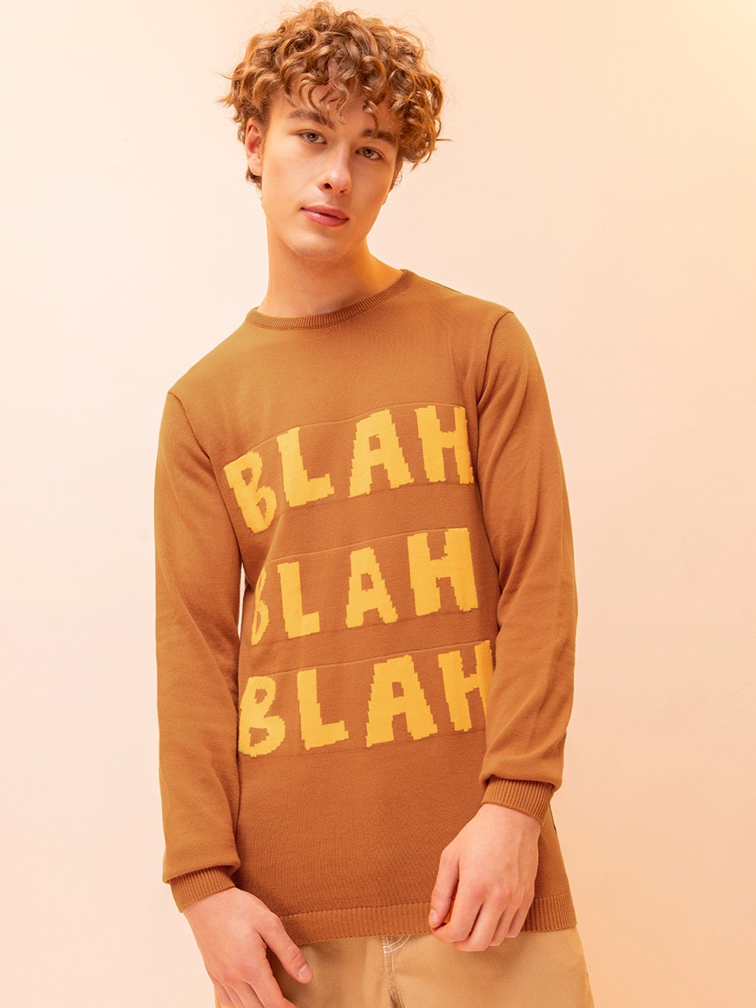 Beyoung Men Typography Pullover, Orange