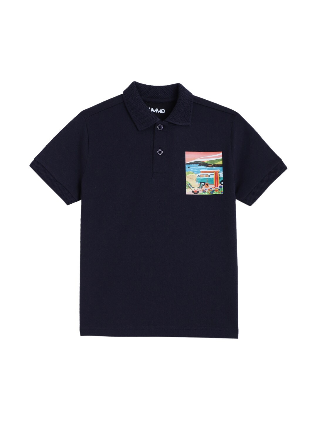 

Anthrilo Boys Graphic Printed Polo Collar Cotton T-shirt, Navy blue