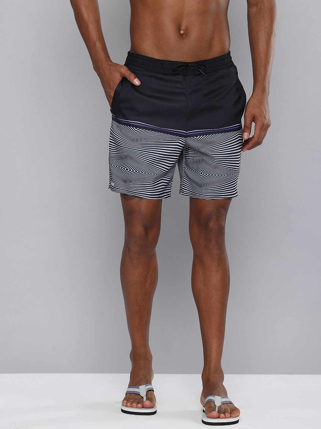 

OLAIAN By Decathlon Men Printed Surfing Shorts With Attached Inner Brief, Black