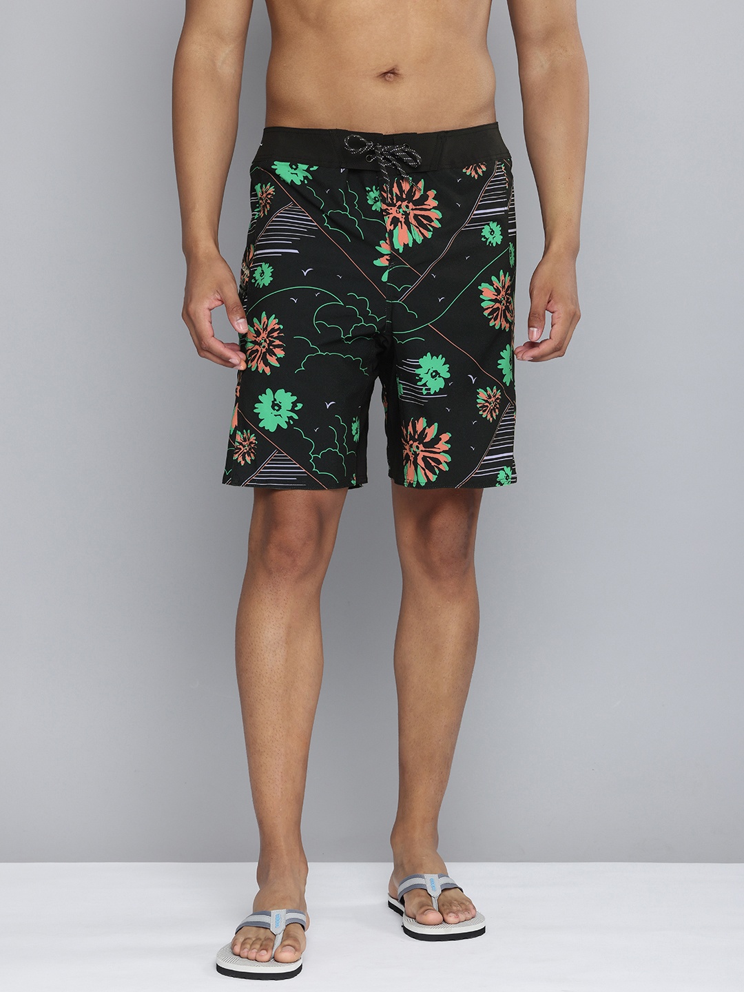 

OLAIAN By Decathlon Men Floral Surfing Shorts, Black
