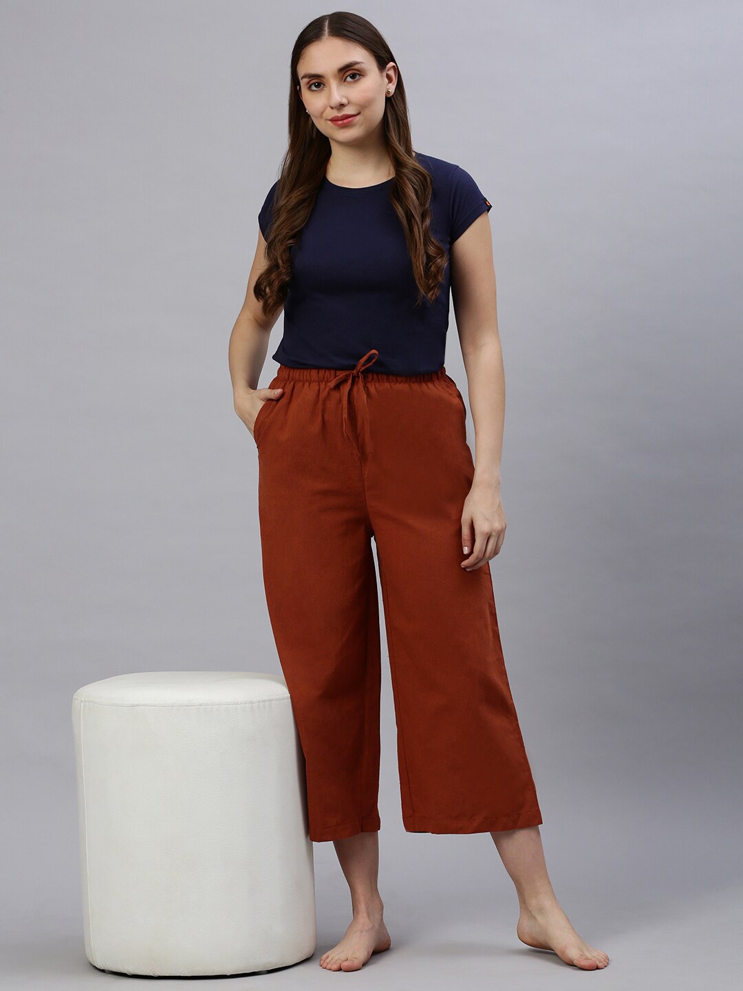 

Bareblow Women Regular Drawstrings Wide leg Palazzos, Red