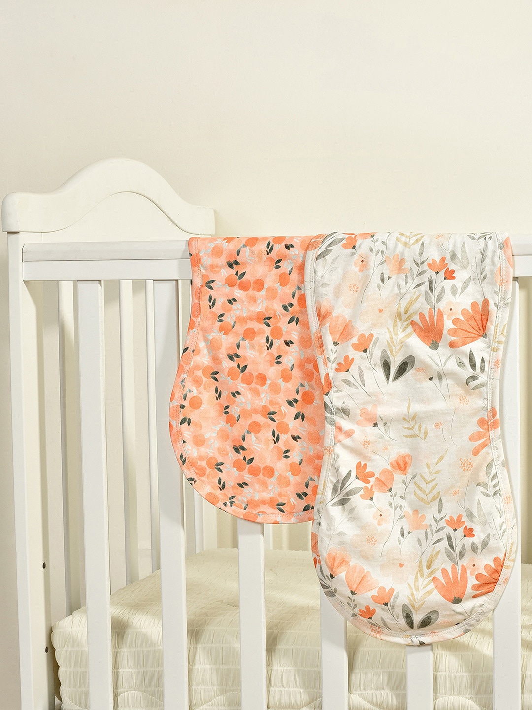 

MiArcus Kids Pack Of 2 Printed Cotton Baby Burp Cloth, Orange