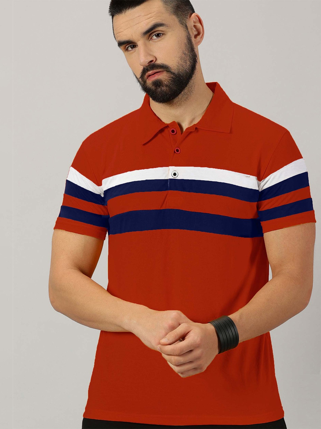 

AUSK Striped Polo Collar Short Sleeves Cotton T-shirt, Red
