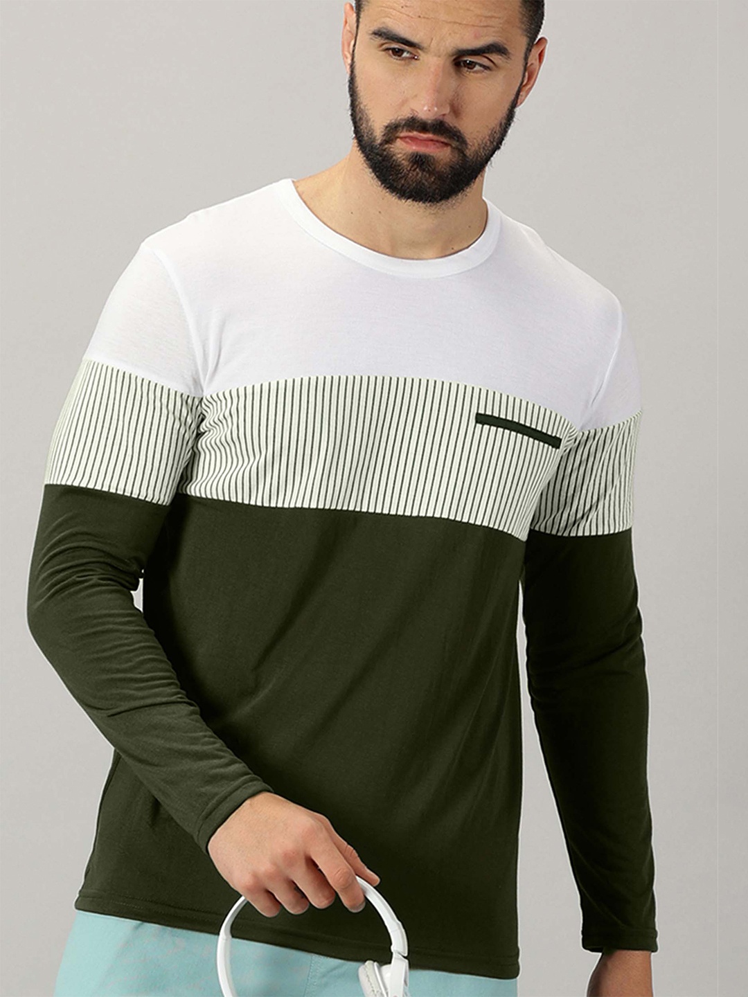 

AUSK Colourblocked Pure Cotton T-shirt, Green