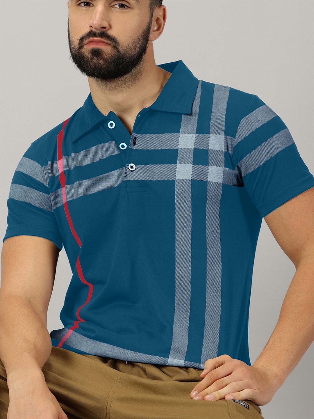 

AUSK Striped Polo Collar Short Sleeves Cotton T-shirt, Teal