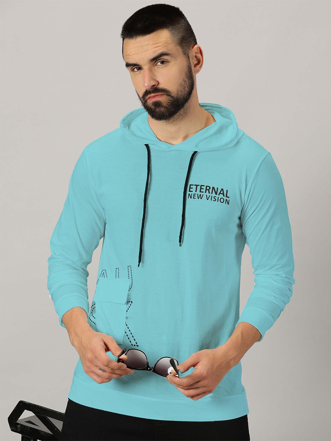 

AUSK Typography Printed Long Sleeves Hooded Tshirt, Blue