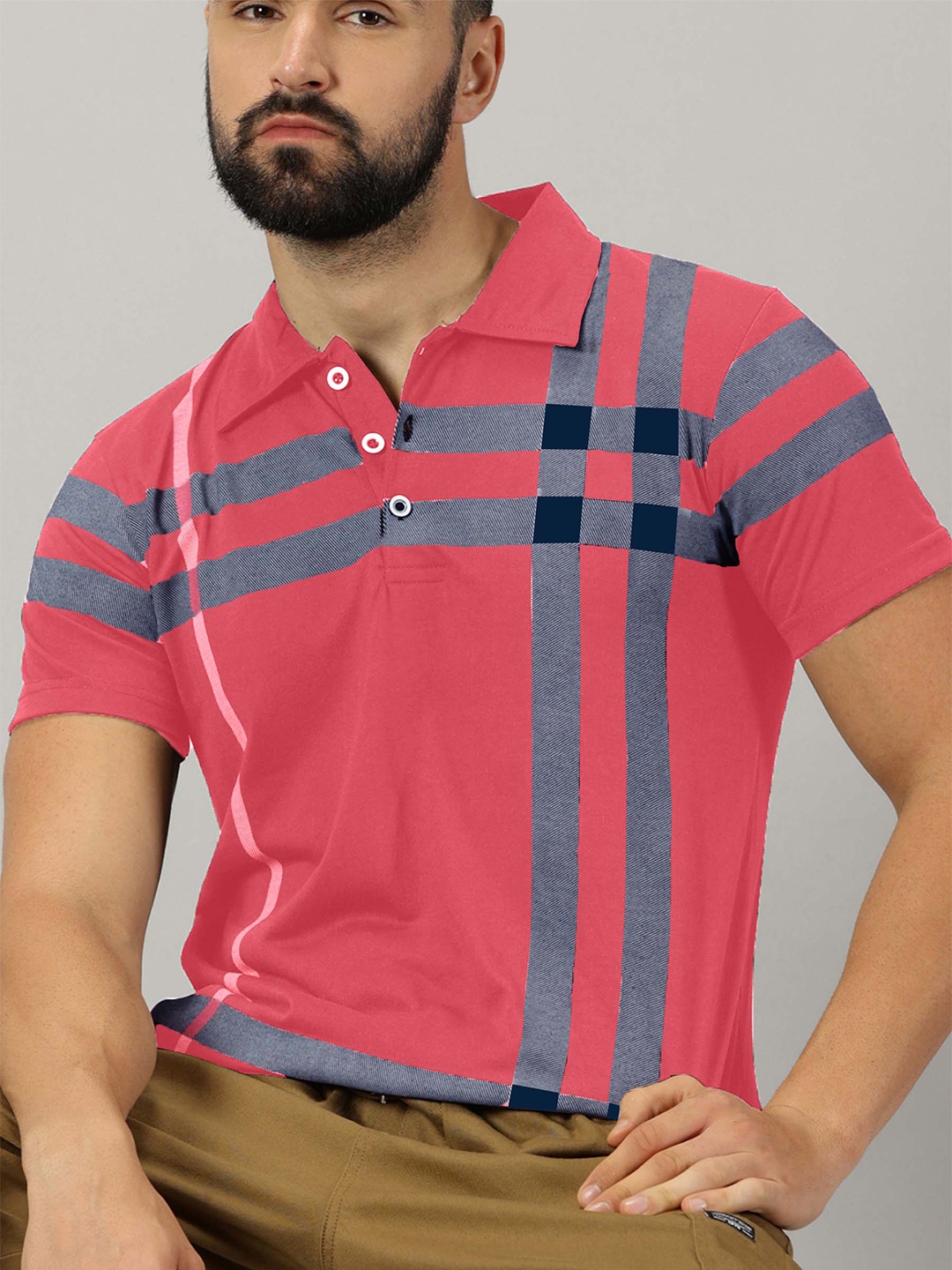 

AUSK Checked Polo Collar Short Sleeves Cotton T-shirt, Pink