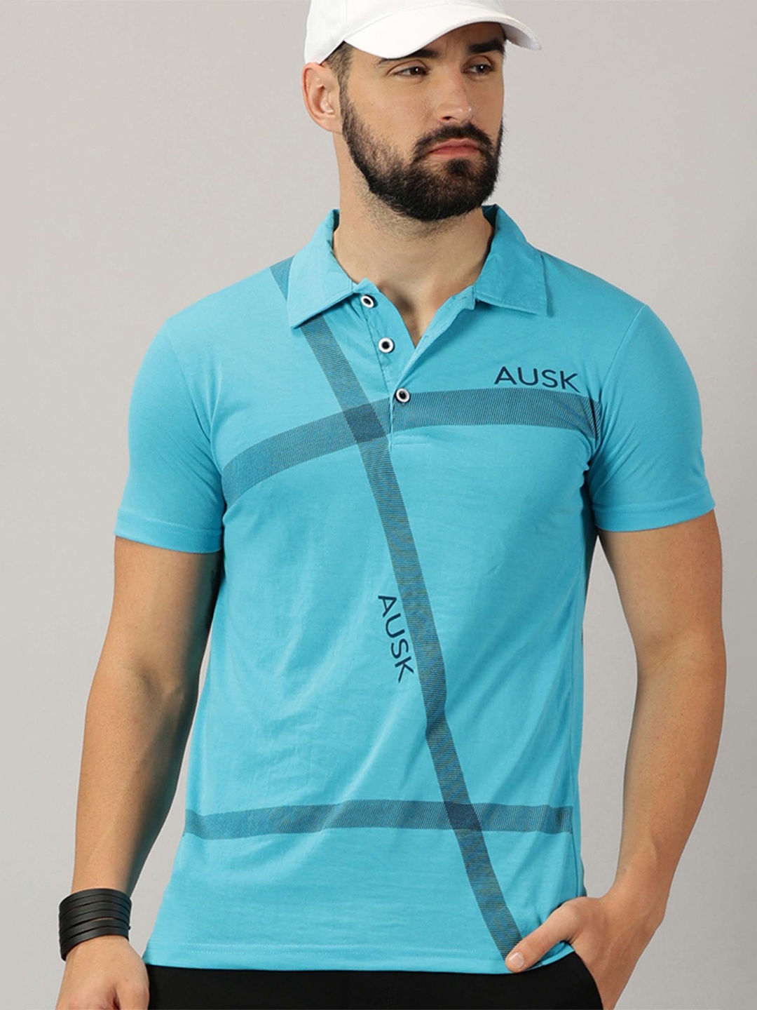 

AUSK Typography Printed Polo Collar T-shirt, Blue