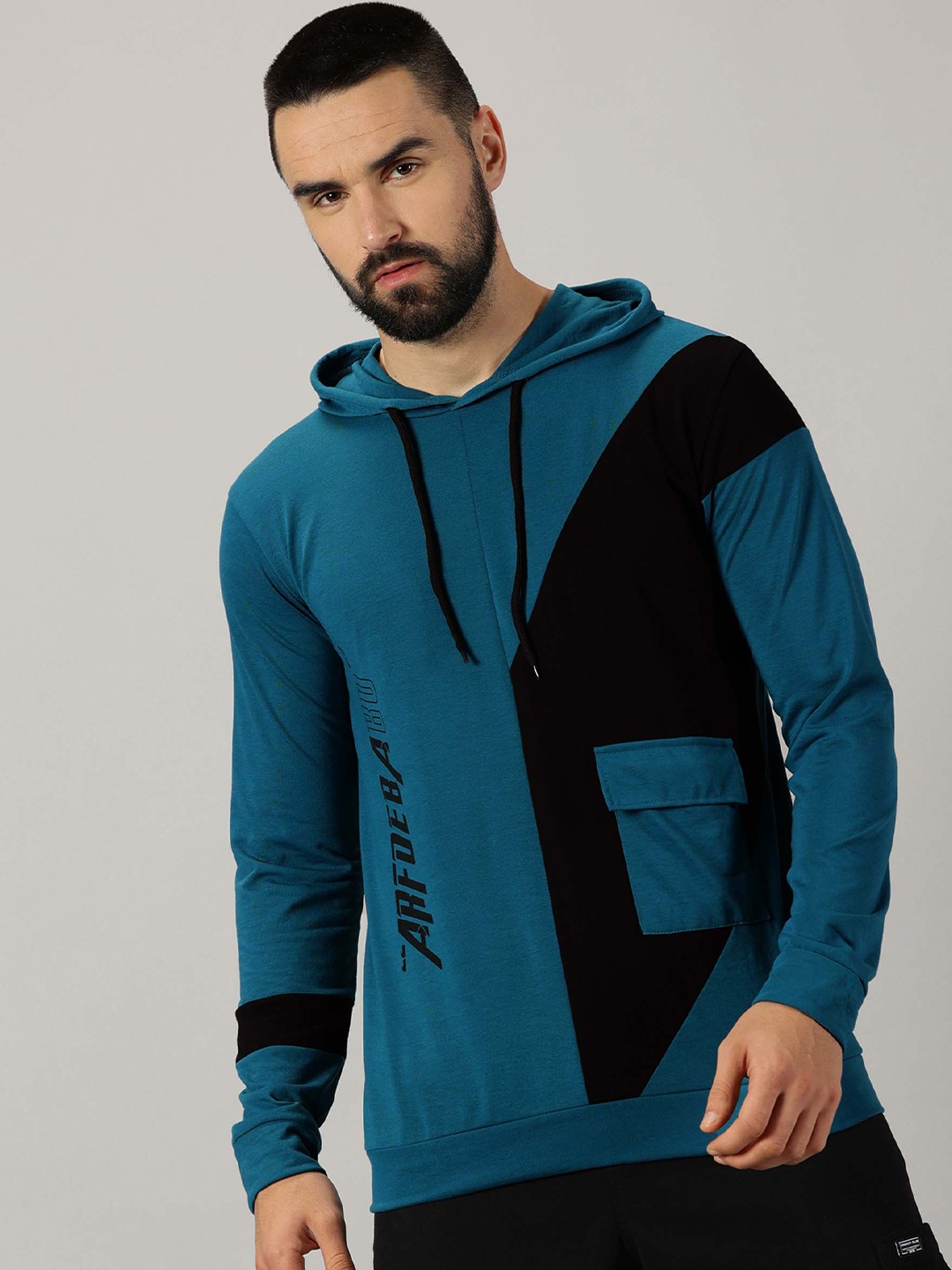 

AUSK Colourblocked Hooded Long Sleeves CottonT-shirt, Navy blue