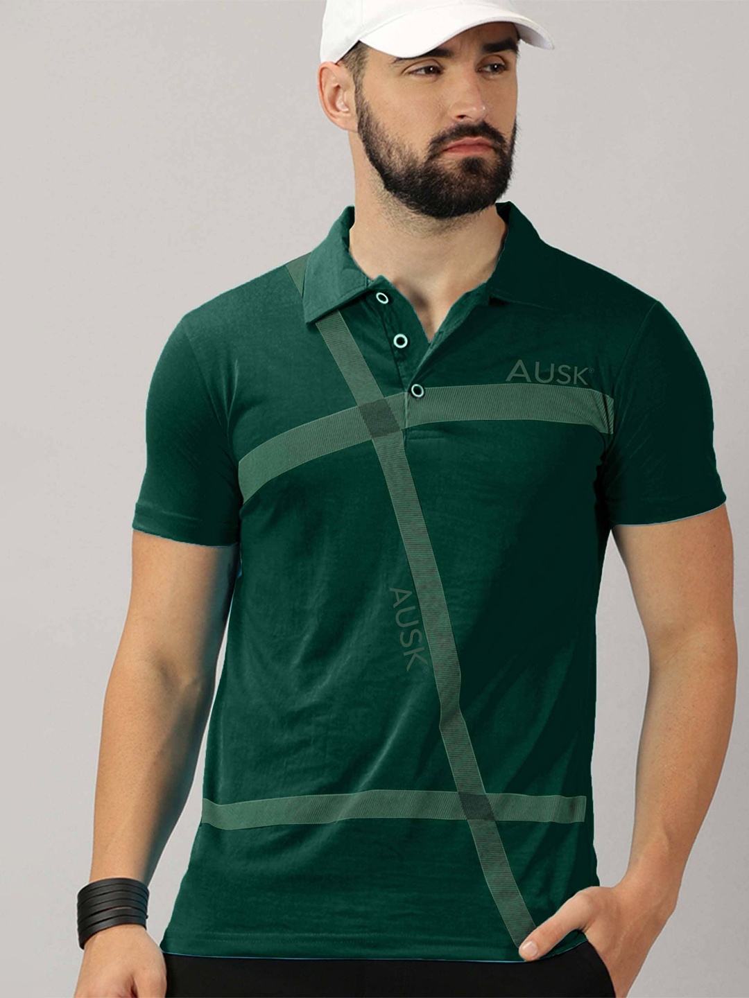 

AUSK Typography Printed Polo Collar Short Sleeves Cotton Regular T-shirt, Green