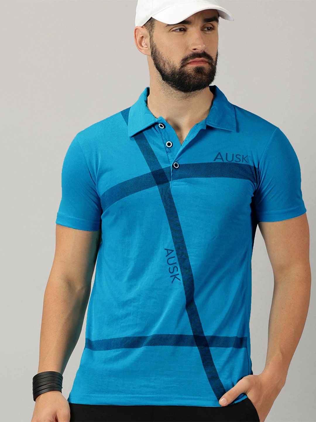 

AUSK Striped Polo Collar Short Sleeves Cotton T-shirt, Blue