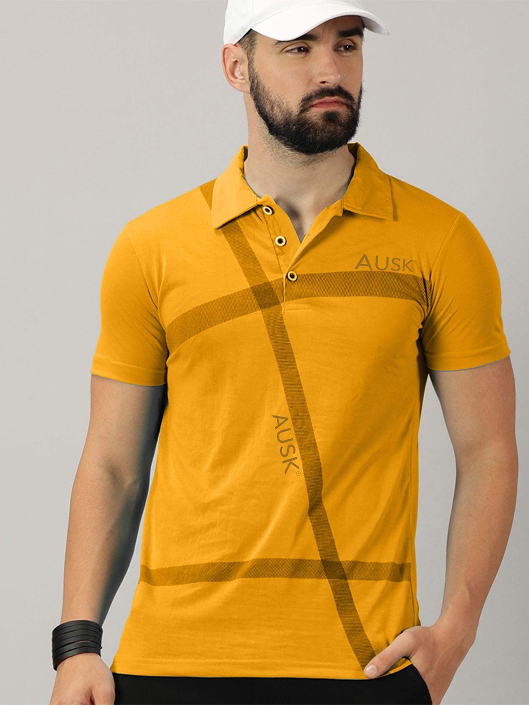 

AUSK Graphic Printed Polo Collar T-shirt, Mustard