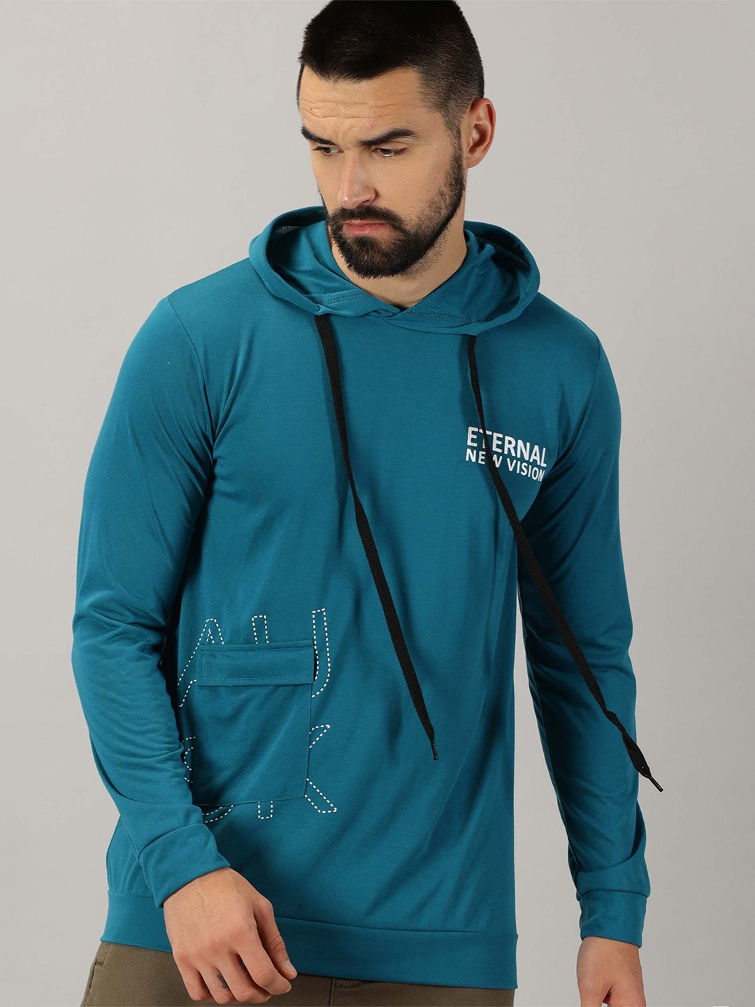 

AUSK Typography Printed Cotton Hooded T-shirt, Teal
