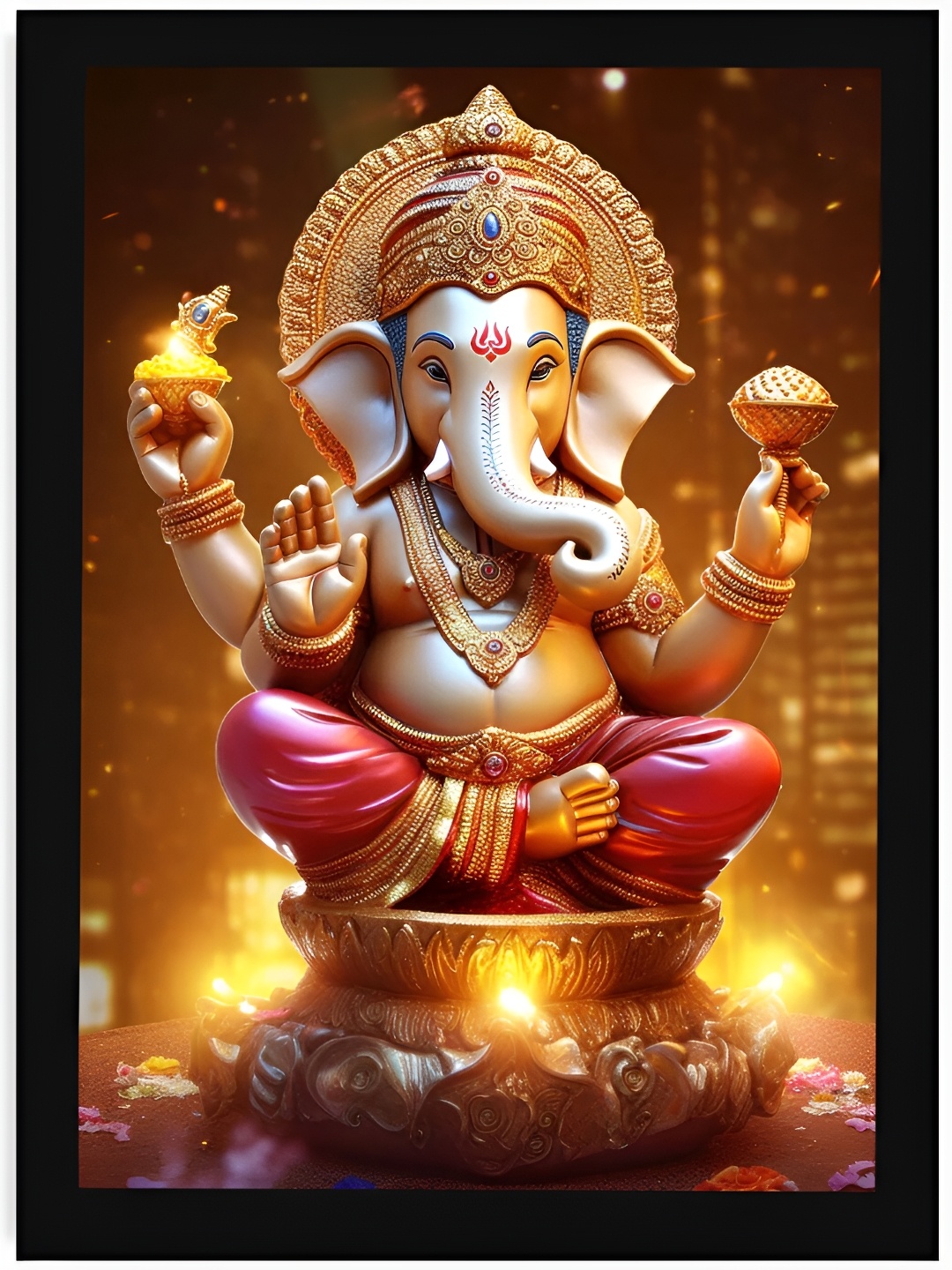

DecorTwist Gold & Black Religious Framed Poster Lord Ganesha Wall Art, Pink