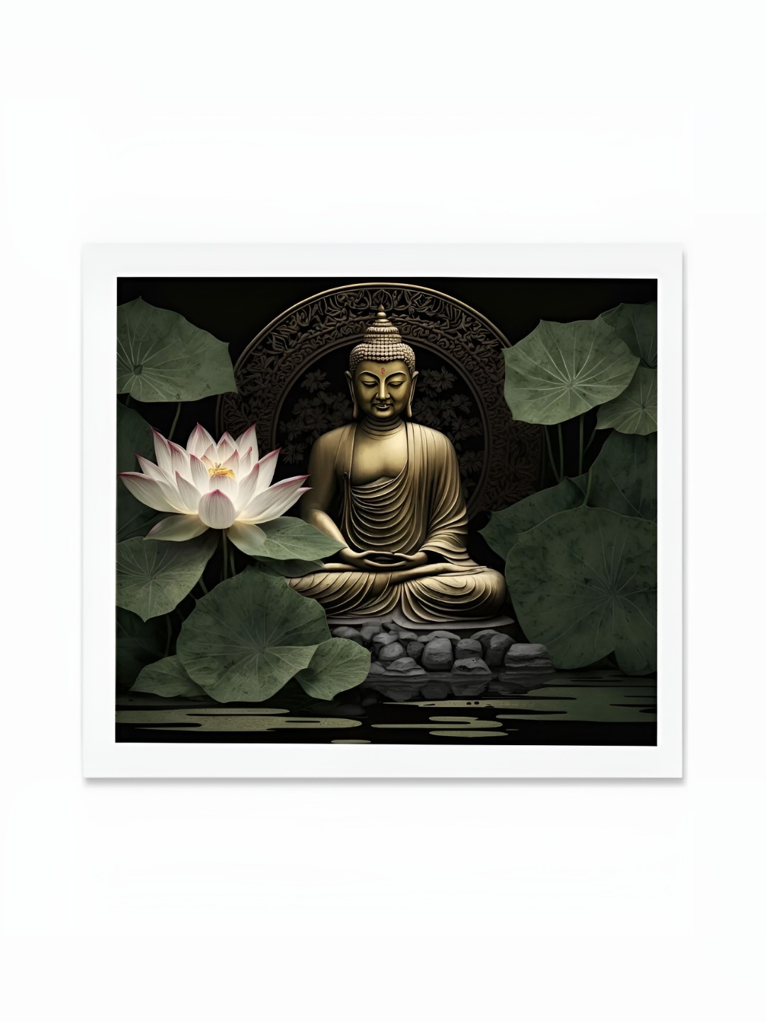 

DecorTwist Brown & White Religious Framed Poster Lord Buddha Wall Art, Black