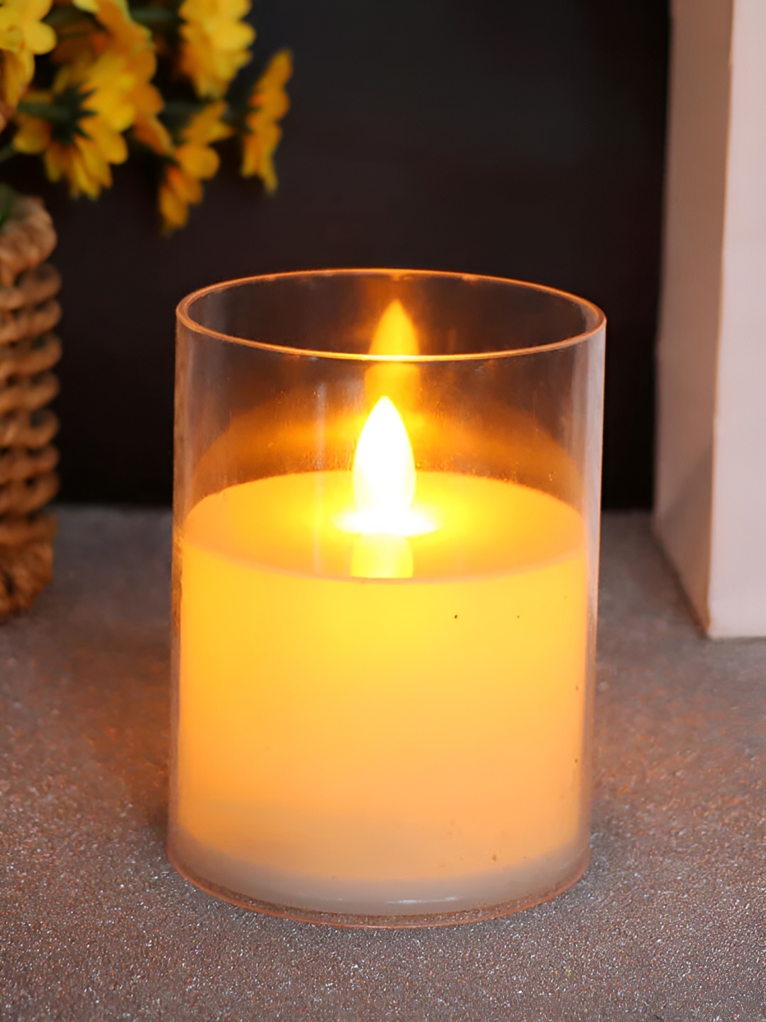 

DecorTwist Glass Cup Pillar Flameless Battery Operated Candles, White
