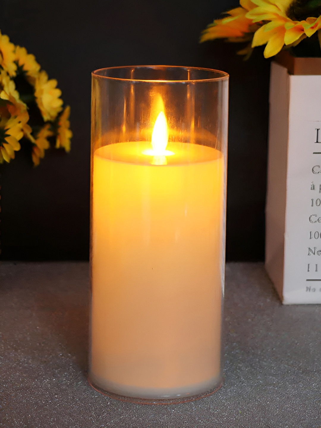 

DecorTwist Glass Cup Pillar Flameless Battery Operated Candles, White