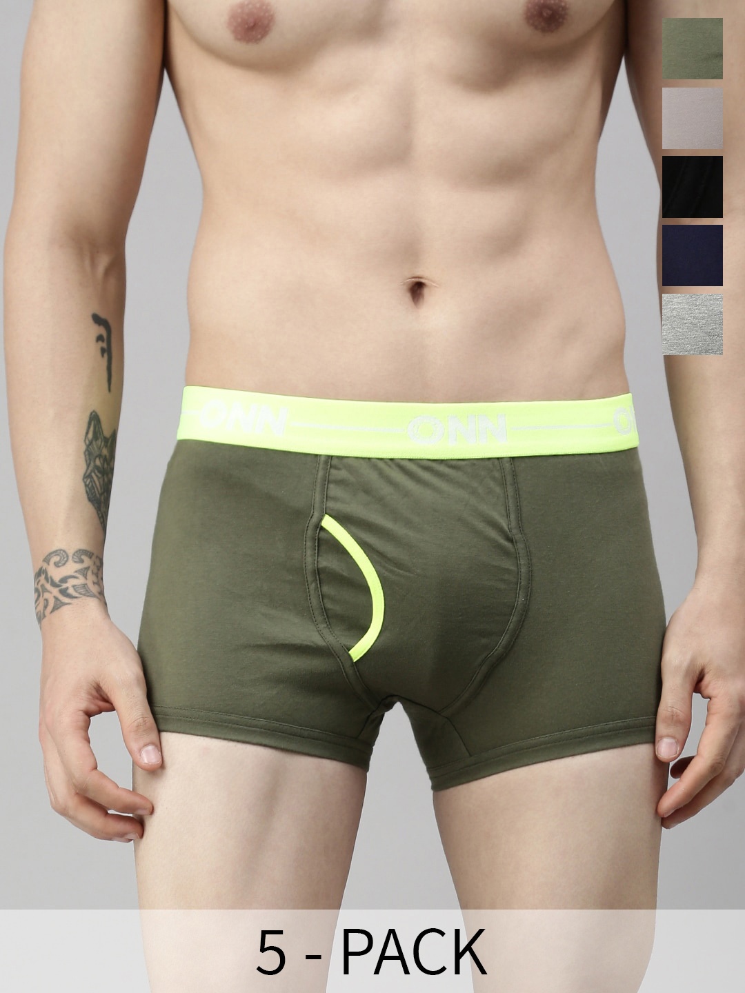 

ONN Pack Of 5 Cotton Breathable Trunks, Olive
