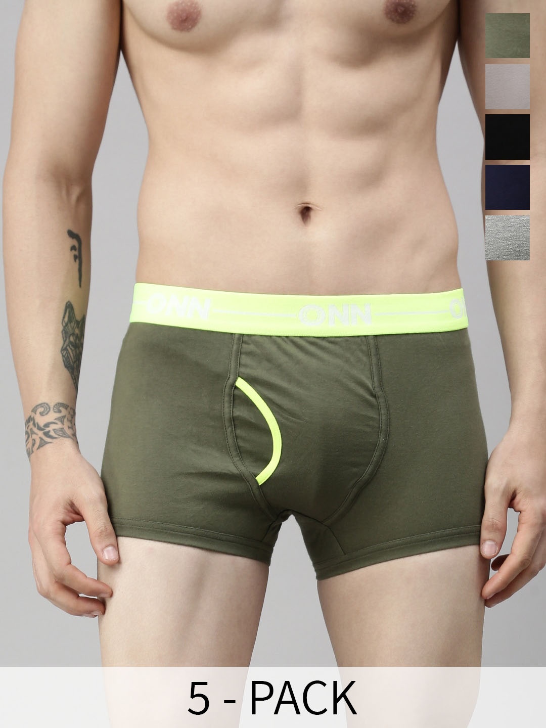 

ONN Pack Of 5 Cotton Breathability Trunks, Olive
