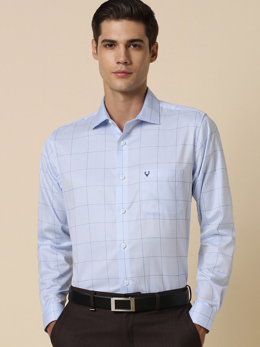

Allen Solly Slim Fit Windowpane Checks Opaque Checked Formal Shirt, Blue