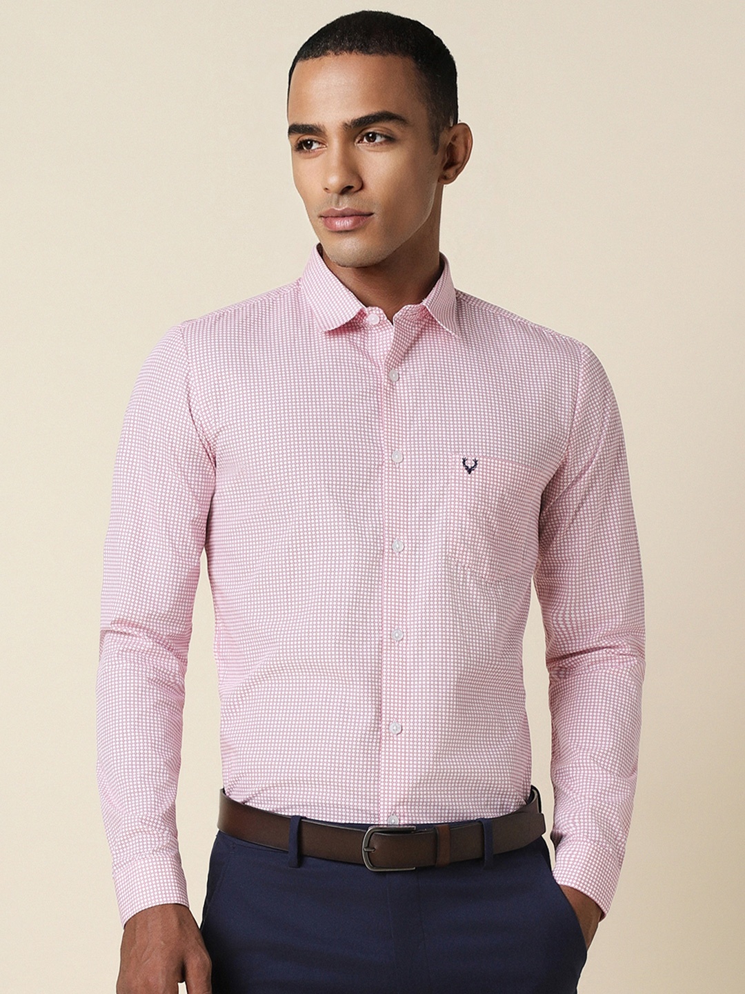 

Allen Solly Slim Fit Micro Checks Opaque Checked Formal Shirt, Pink