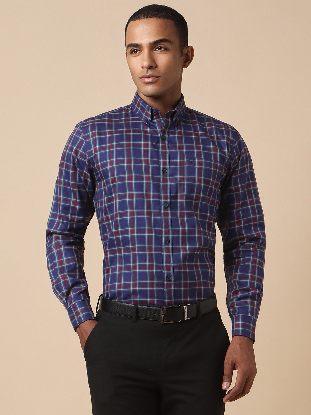 

Allen Solly Slim Fit Opaque Checked Formal Shirt, Blue