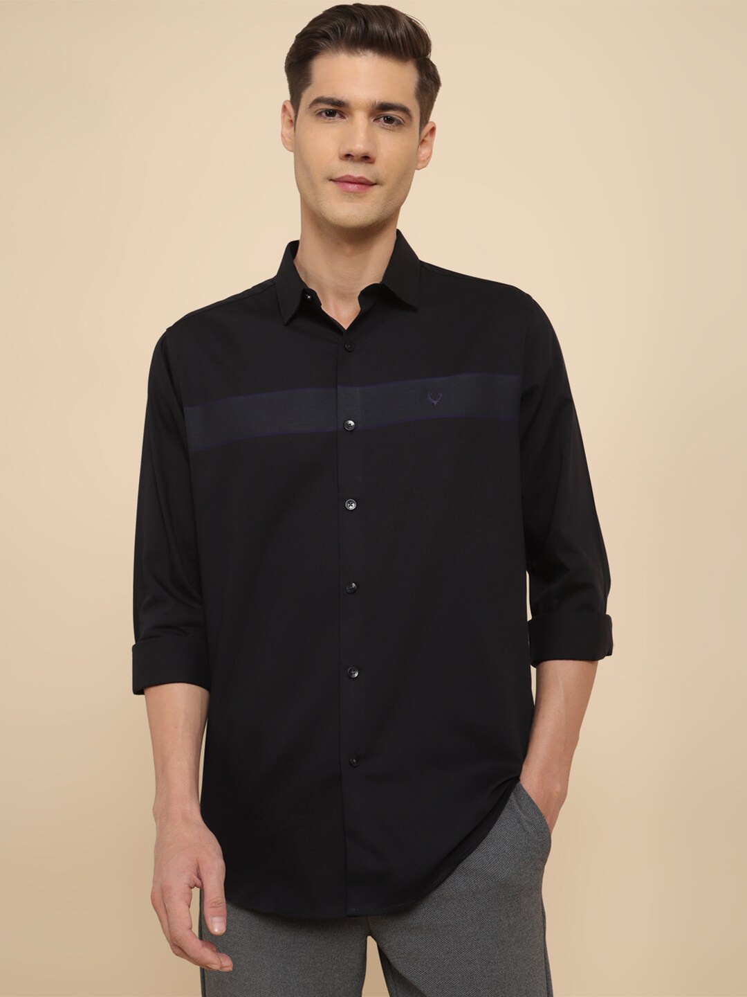 

Allen Solly Slim Fit Horizontal Striped Cotton Casual Shirt, Black