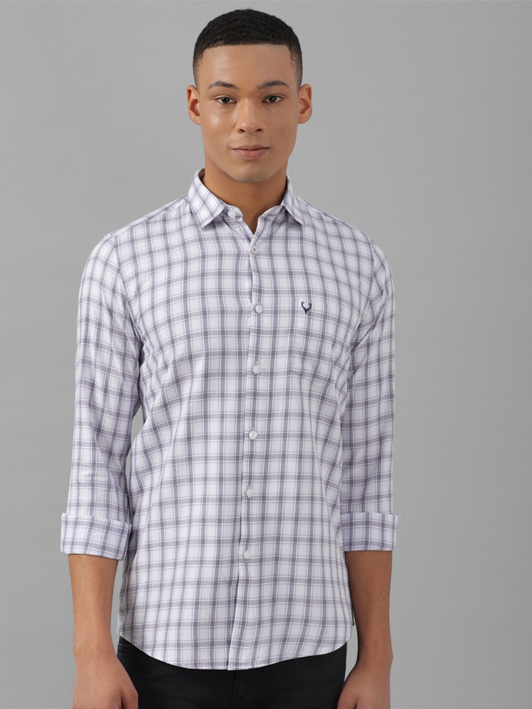 

Allen Solly Slim Fit Tartan Checked Spread Collar Cotton Casual Shirt, White