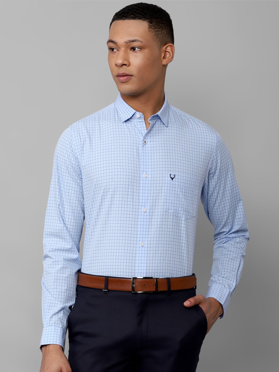 

Allen Solly Slim Fit Gingham Checked Cotton Formal Shirt, Blue