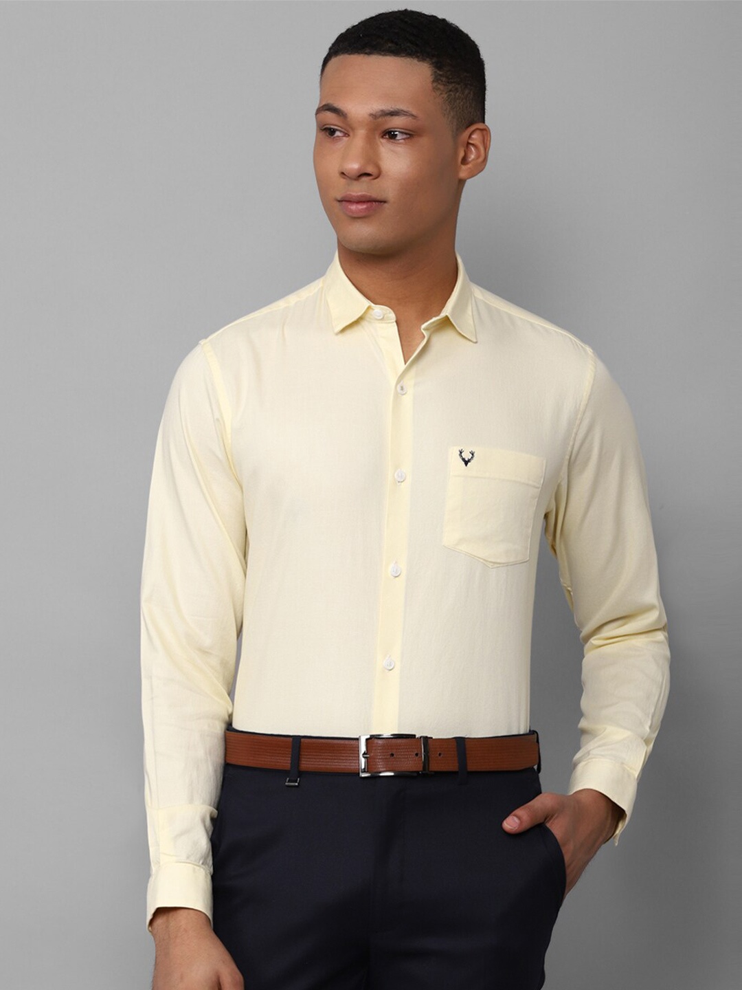 

Allen Solly Spread Collar Slim Fit Pure Cotton Formal Shirt, Yellow