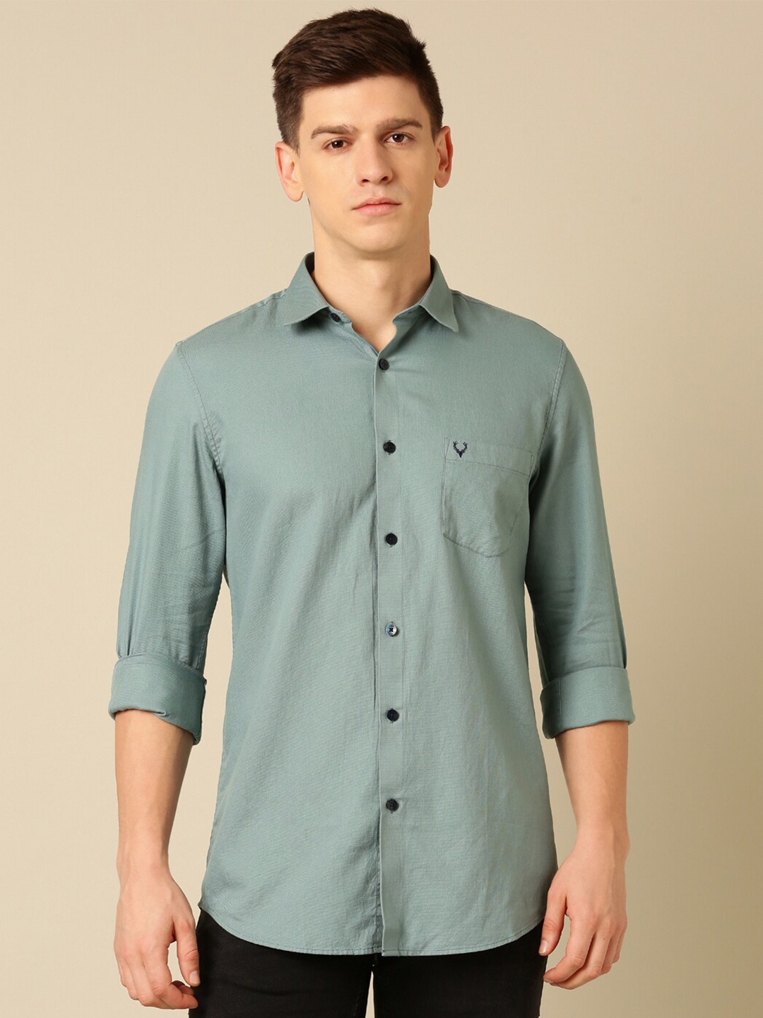 

Allen Solly Slim Fit Spread Collar Cotton Formal Shirt, Green