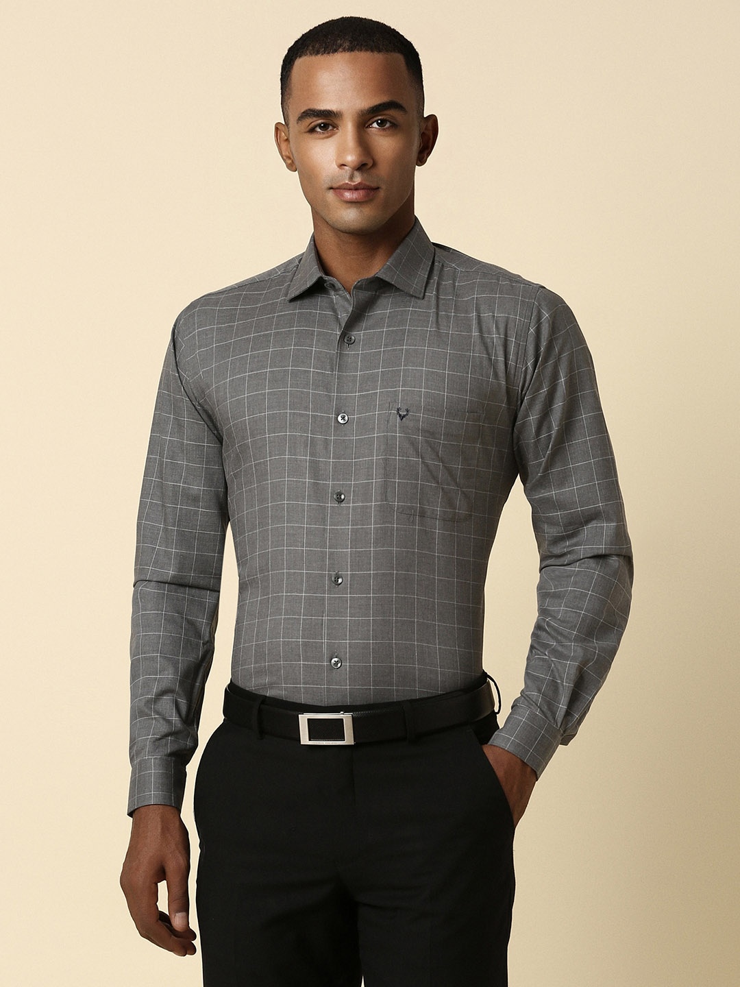 

Allen Solly Slim Fit Grid Tattersall Checks Opaque Checked Formal Shirt, Grey