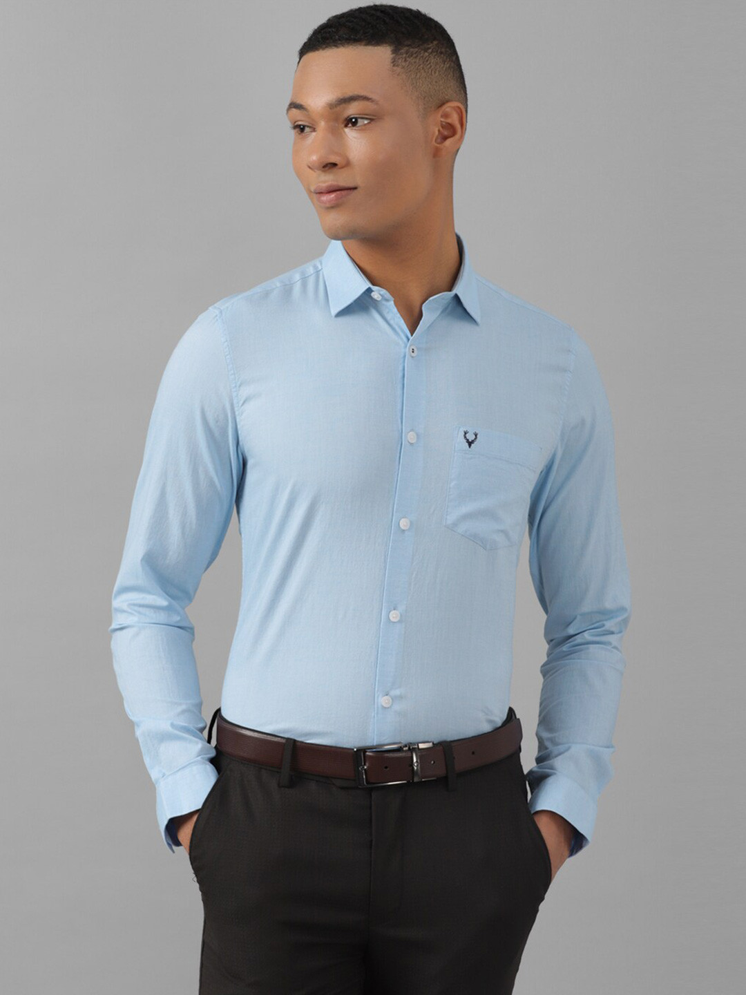 

Allen Solly Spread Collar Slim Fit Pure Cotton Formal Shirt, Blue