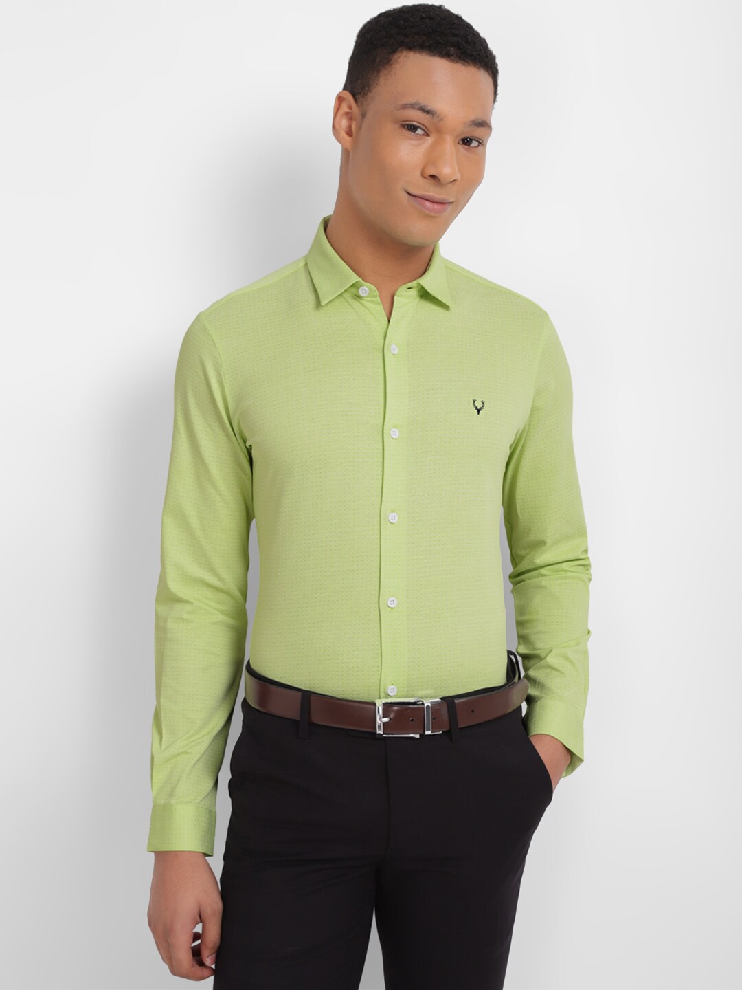 

Allen Solly Spread Collar Slim Fit Pure Cotton Formal Shirt, Green