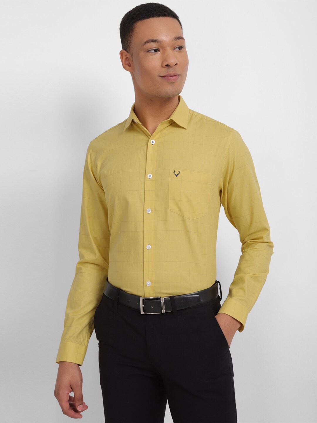 

Allen Solly Spread Collar Slim Fit Pure Cotton Formal Shirt, Yellow