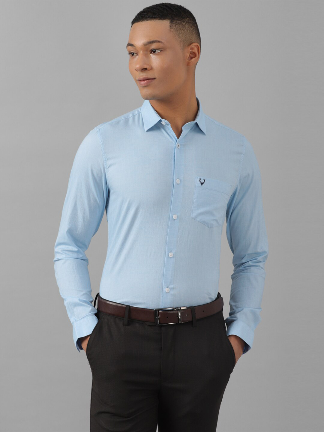 

Allen Solly Spread Collar Slim Fit Pure Cotton Formal Shirt, Blue