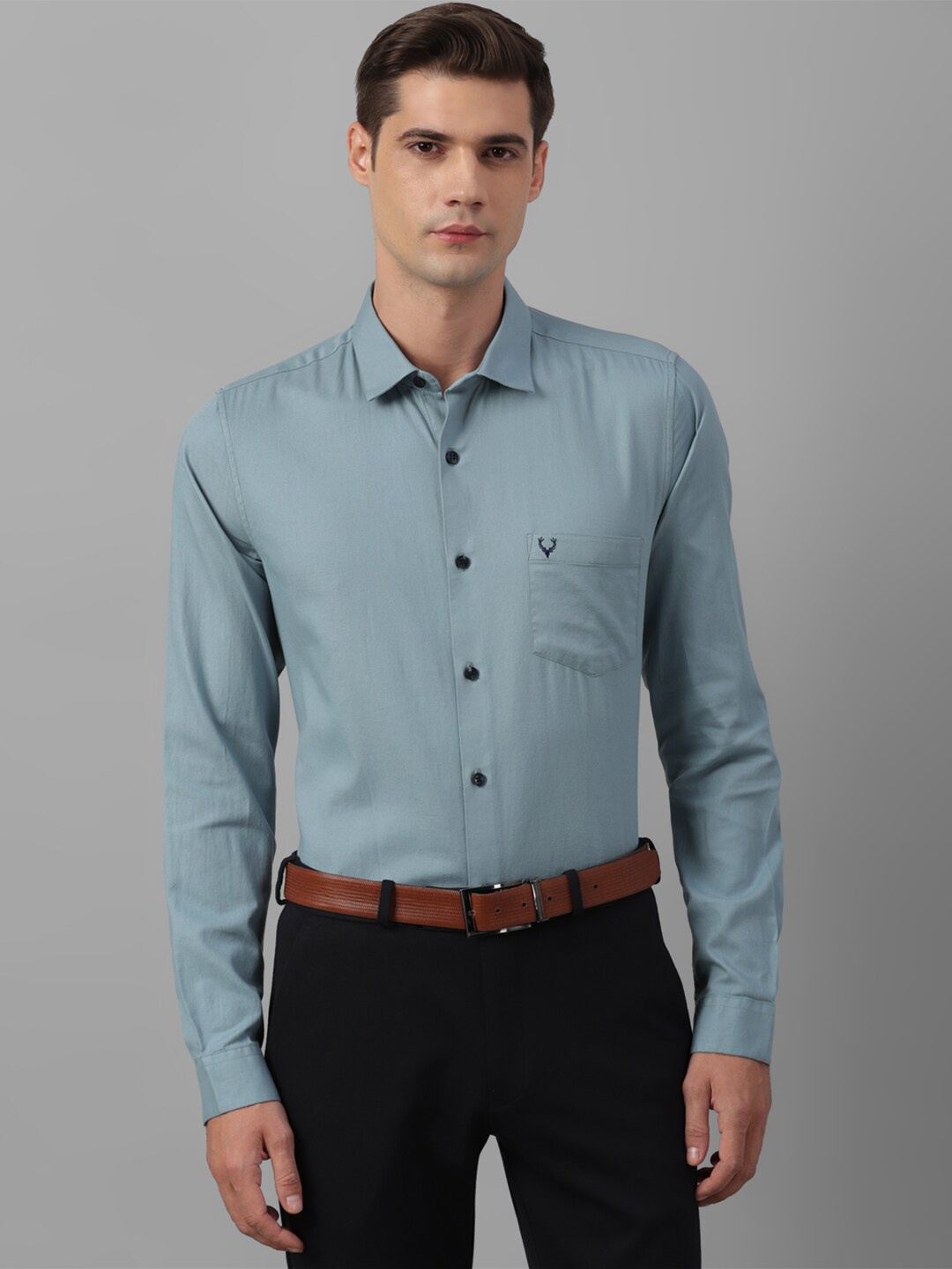 

Allen Solly Spread Collar Slim Fit Pure Cotton Formal Shirt, Blue