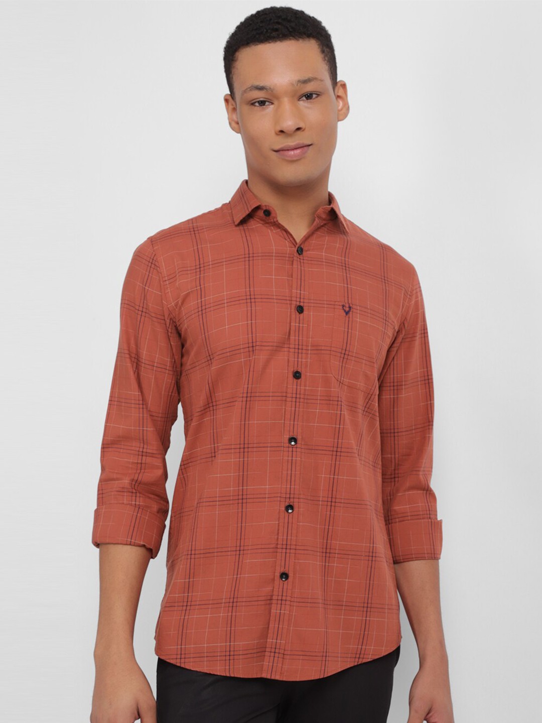 

Allen Solly Windowpane Checked Pure Cotton Casual Shirt, Peach
