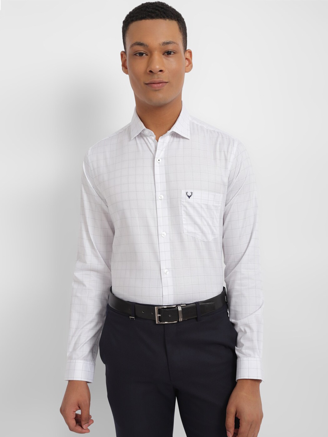 

Allen Solly Slim Fit Windowpane Checked Pure Cotton Formal Shirt, White
