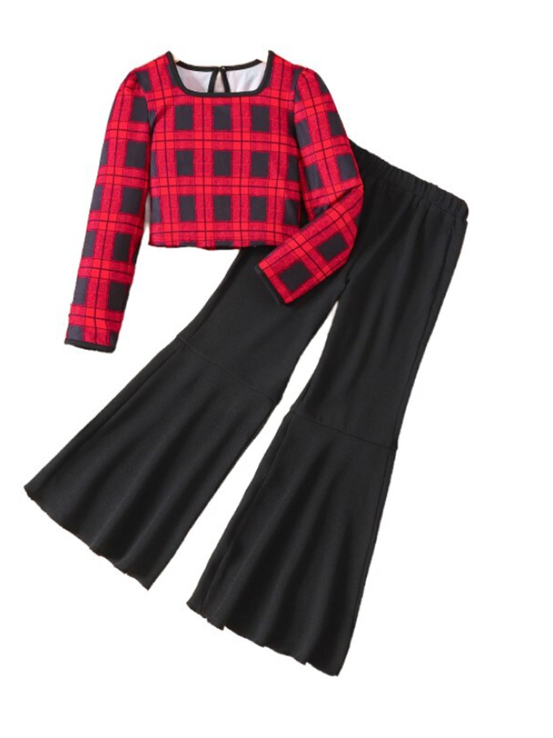 

StyleCast x Revolte Girls Long Sleeves Checked Top with Palazzos, Red