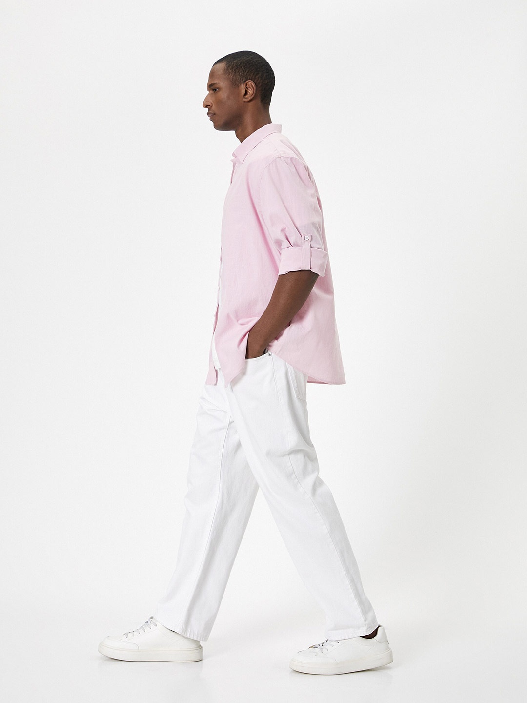 

Koton Spread Collar Roll Up Sleeves Pure Cotton Casual Shirt, Pink