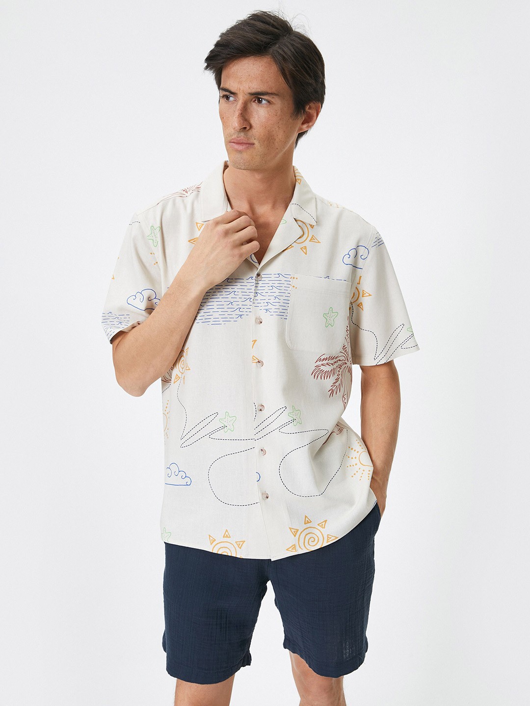 

Koton Conversational Printed Cuban Collar Casual Shirt, Off white